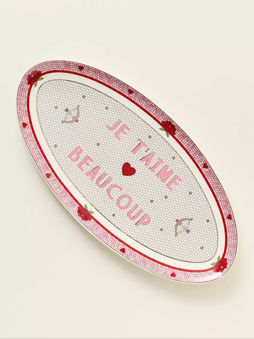 Anthropologie Bistro Tile Stoneware Valentine’s 24k Gold Accent Platter